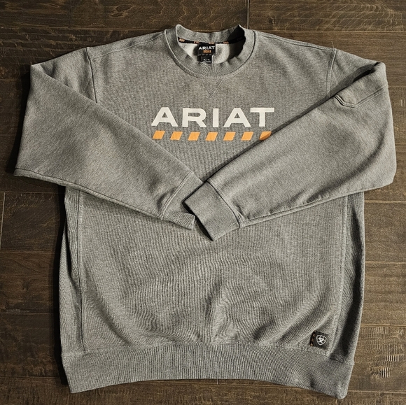 Ariat Men's Rebar Gray and Orange Crewneck Sweatshirt sz xl - Picture 2 of 11